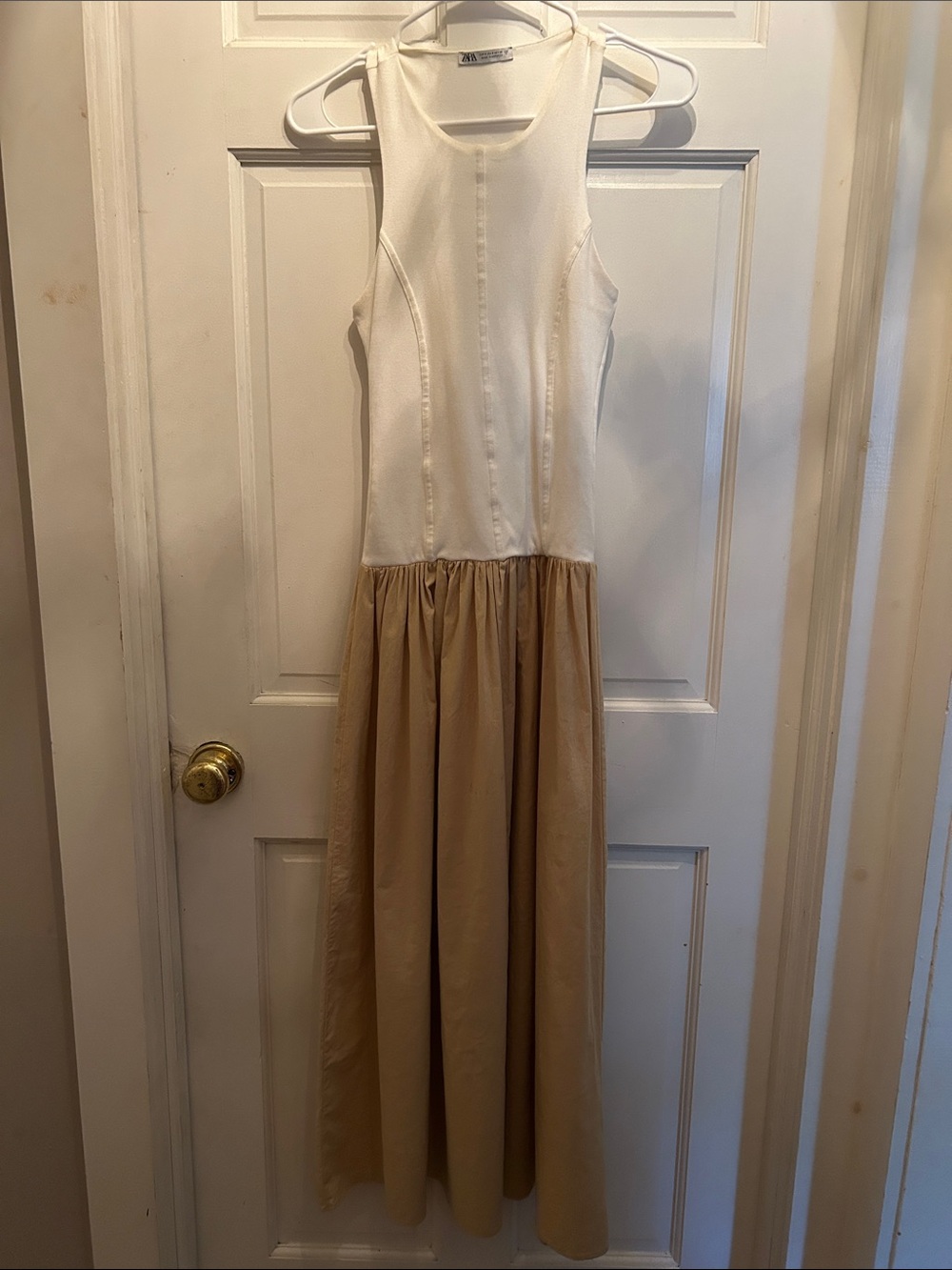 Zara Two-Tone Maxi Dress in Cream and Beige